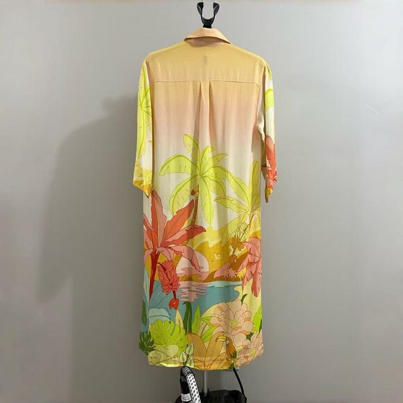 NWOT Farm Rio Linen blend Floral Midi Shirt Dress Size L Hawaiian Tropical - Picture 3 of 9